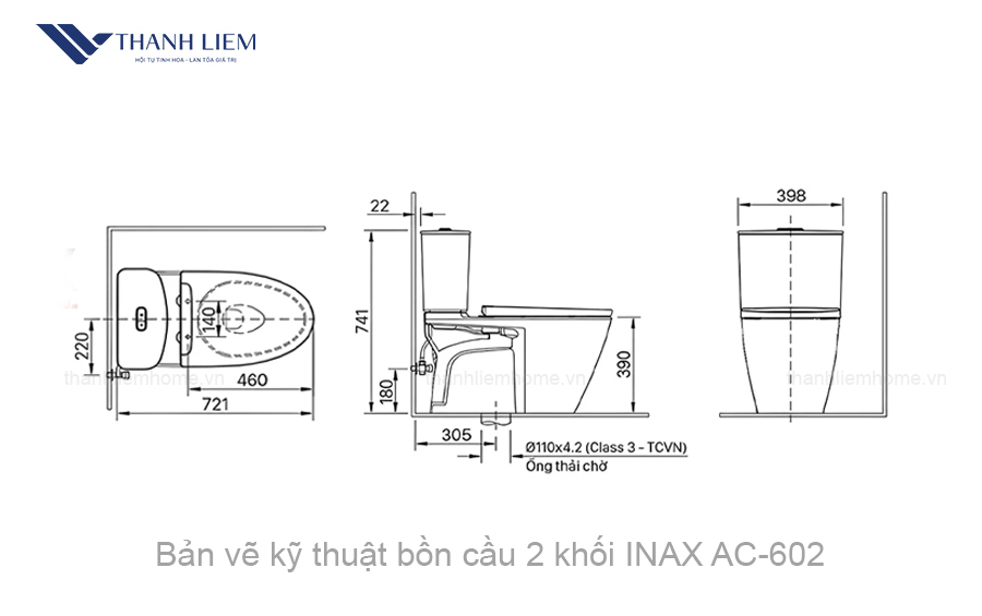 bon cau 2 khoi inax ac-602 nap rua co cw-s15vn