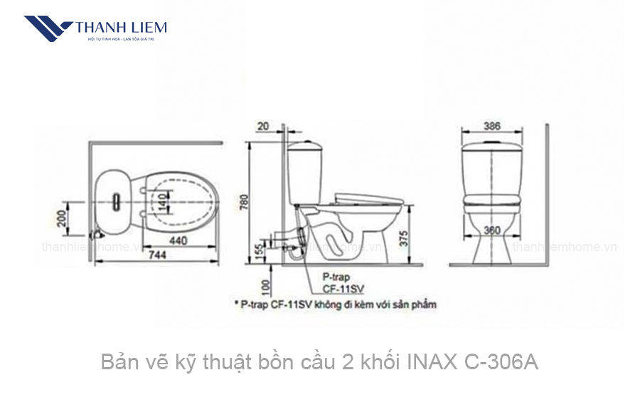 bon cau 2 khoi inax c-306a nap rua co cw-s15vn