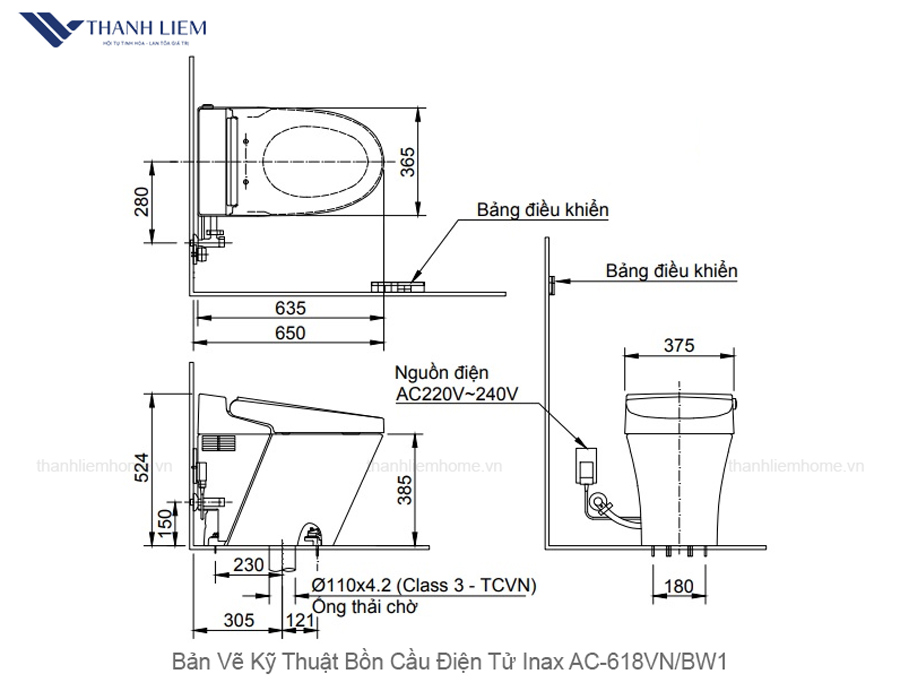 bon cau dien tu inax ac-618vn bw1
