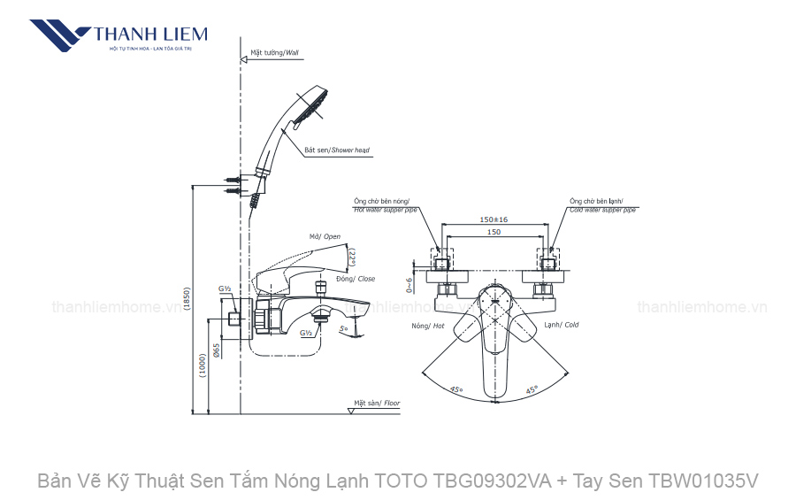 sen tam nong lanh toto tbg09302va + tay sen tbw01035v