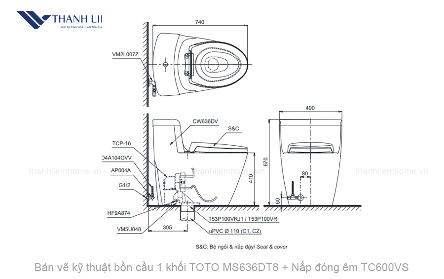 bon cau 1 khoi toto ms636dt8 + nap dong em tc600vs