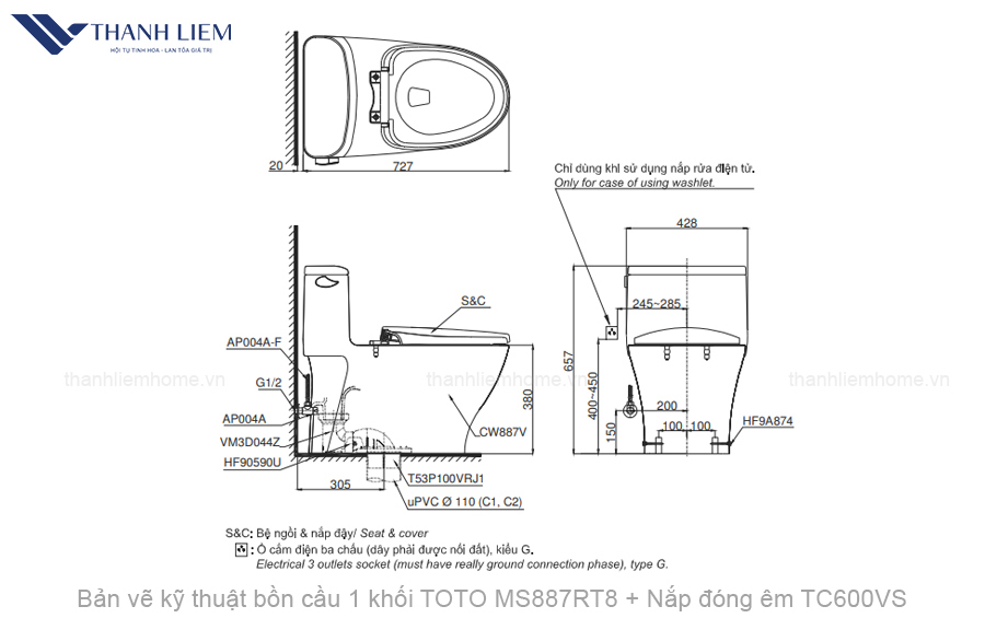 bon cau 1 khoi toto ms887rt8 + nap dong em tc600vs