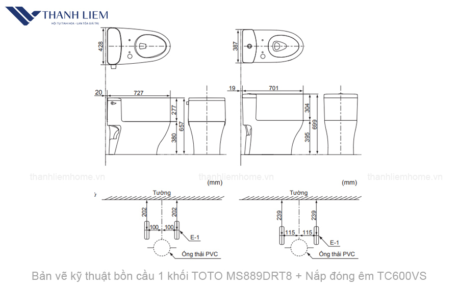 ban ve ky thuat bon cau 1 khoi toto ms889drt8 + nap dong em tc600vs