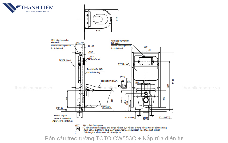 bon cau treo tuong toto cw553c + nap rua dien tu