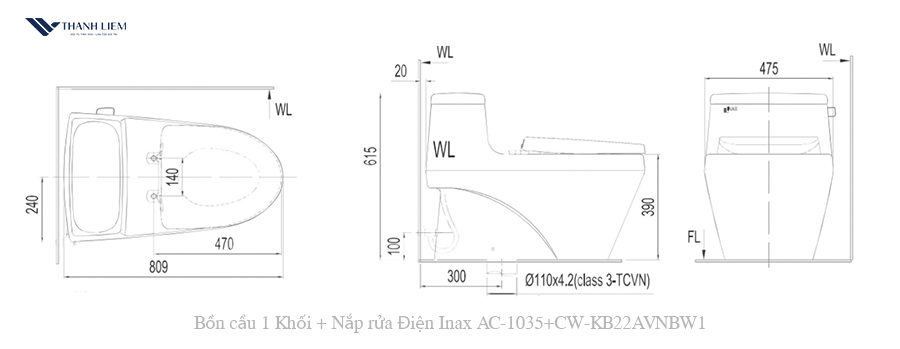 ban cau 1 khoi inax ac-1035 + nap rua dien cw-kb22avn