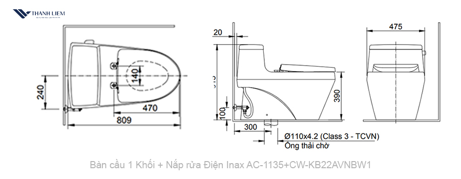 ban cau 1 khoi inax ac-1135 + nap rua dien cw-kb22avn
