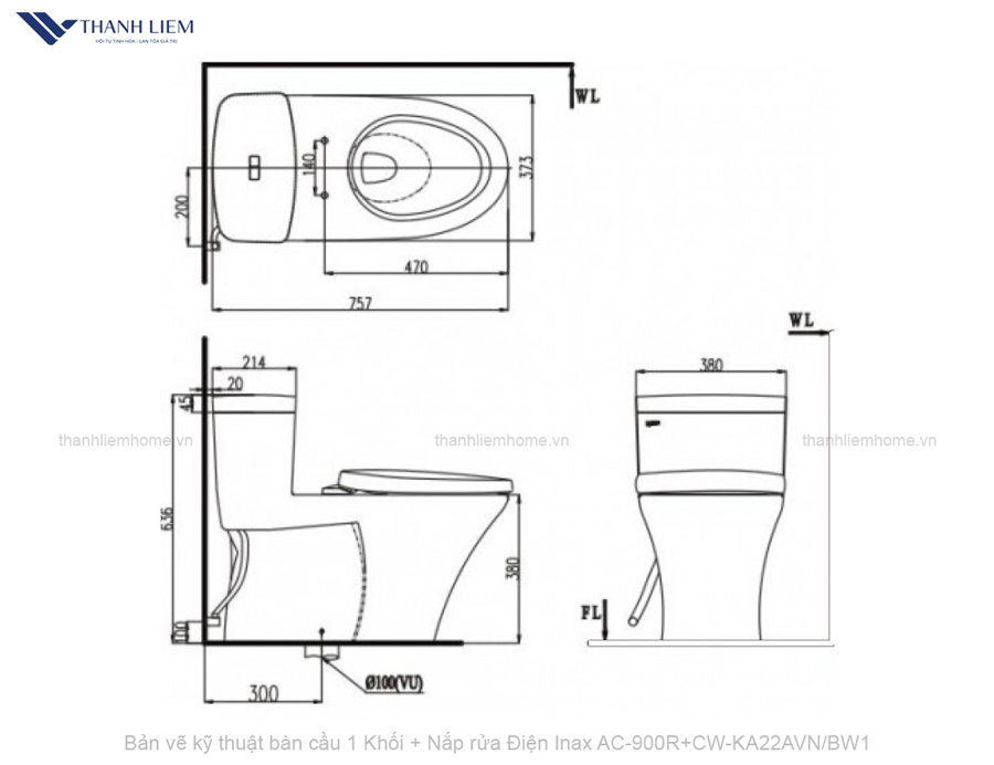 bon cau 1 khoi + nap rua dien tu Inax AC-919R+CW-KA22AVNBW1