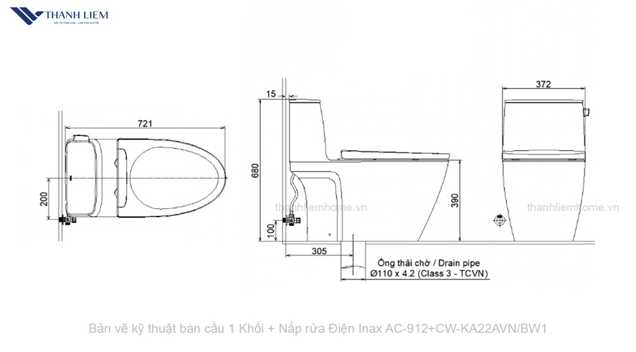 ban cau 1 khoi + nap rua dien inax AC-912+CW-KA22AVNBW1