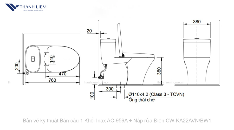 ban cau 1 khoi + nap rua dien inax AC-959+CW-KA22AVNBW1
