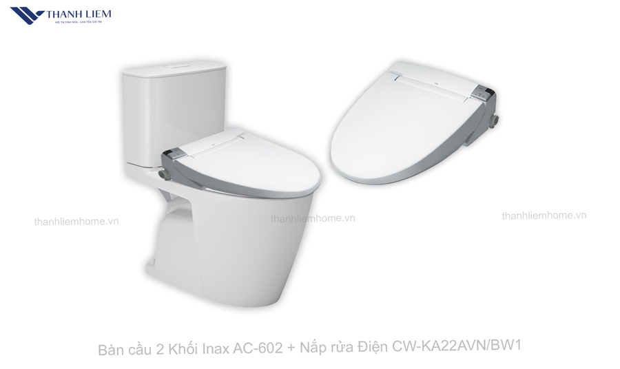 ban cau 2 khoi inax ac-602 + nap rua dien CW-KA22AVNBW1
