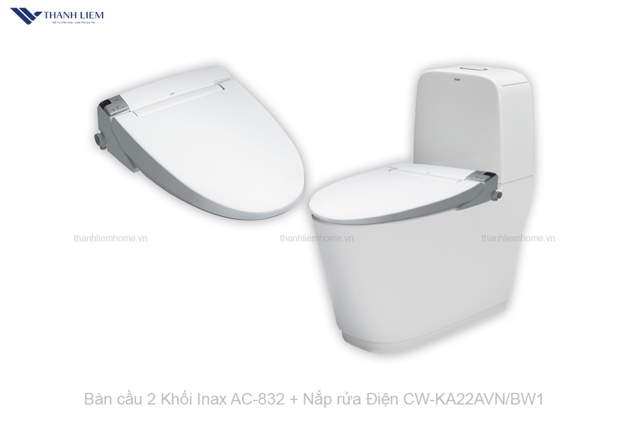 ban cau 2 khoi inax ac-832 + nap rua dien CW-KA22AVNBW1