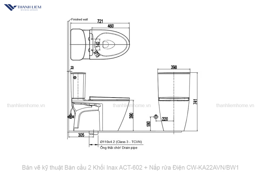 ban cau 2 khoi inax act-602 + nap rua dien CW-KA22AVNBW1
