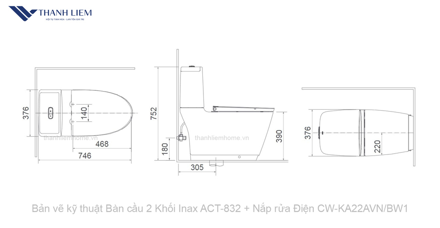 ban cau 2 khoi inax act-832 + nap rua dien CW-KA22AVNBW1