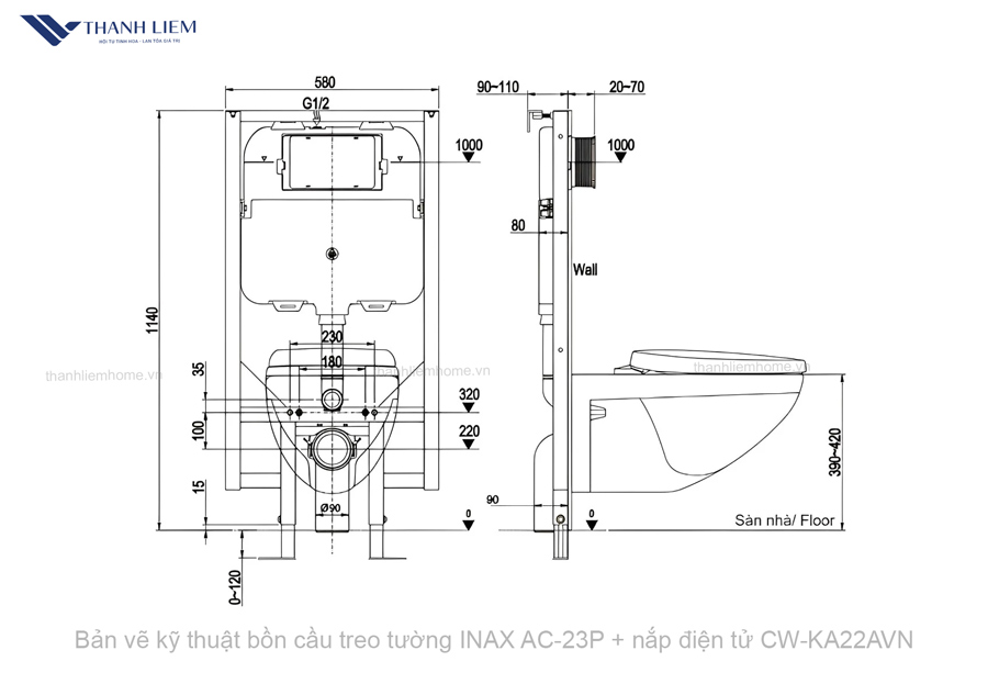 ban cau treo tuong inax ac-23p + nap dien tu cw-ka22avnbw1