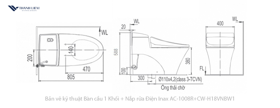 bon cau 1 khoi inax ac-1008R + nap rua dien cw-h18vn