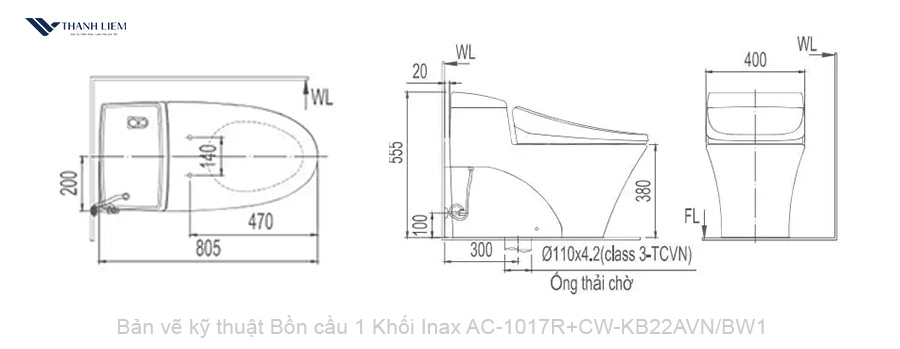 bon cau 1 khoi inax ac-1017r + nap rua dien cw-kb22avn