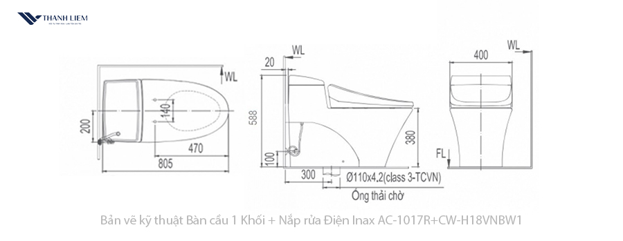 bon cau 1 khoi inax ac-1017r + nap rua dien cw-h18vn