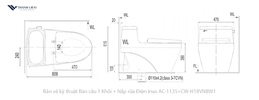 bon cau 1 khoi inax ac-1135 + nap rua dien cw-h18vn