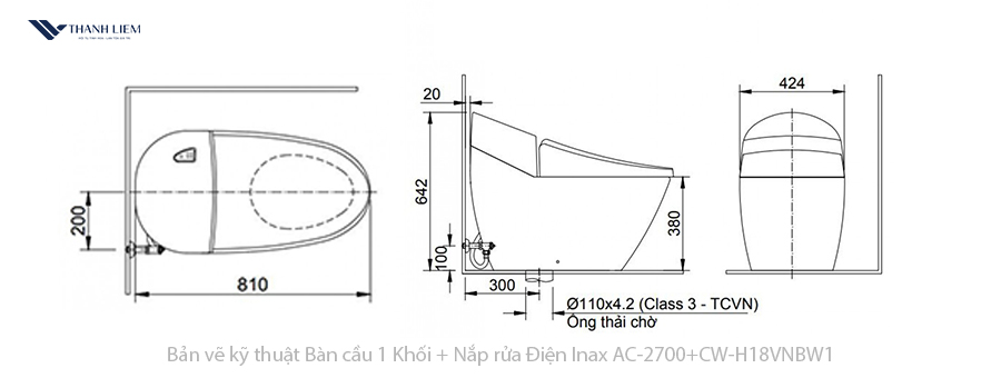 bon cau 1 khoi inax ac-2700 + nap rua dien cw-h18vn