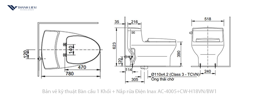 bon cau 1 khoi inax ac-4005 + nap rua dien cw-h18vn
