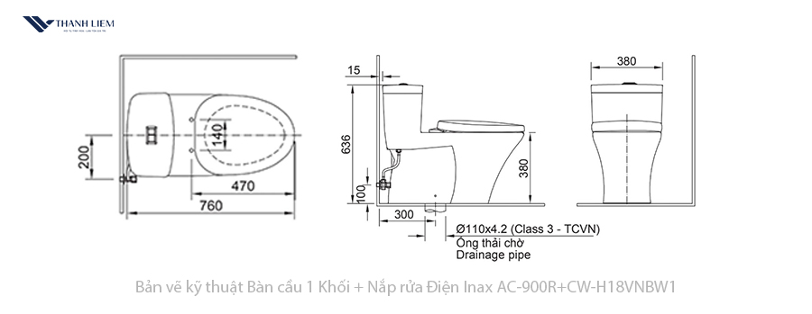 bon cau 1 khoi inax ac-900r + nap rua dien cw-h18vn