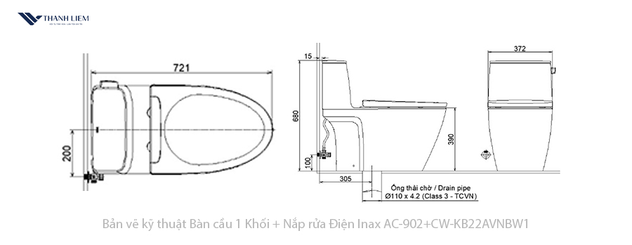 bon cau 1 khoi inax ac-902 + nap rua dien cw-kb22avn