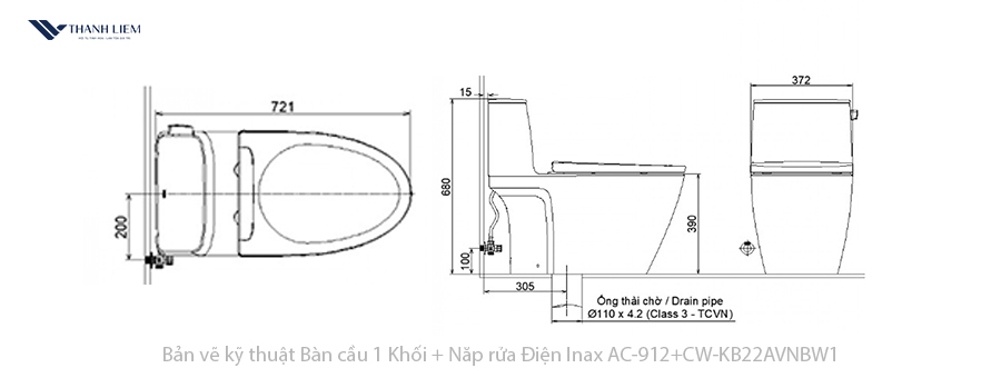 bon cau 1 khoi inax ac-912 + nap rua dien cw-kb22vn