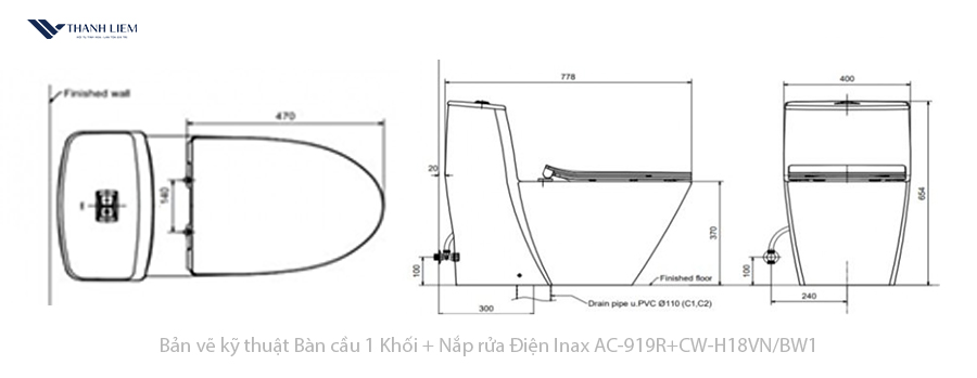bon cau 1 khoi inax ac-919r + nap rua dien cw-h18vn