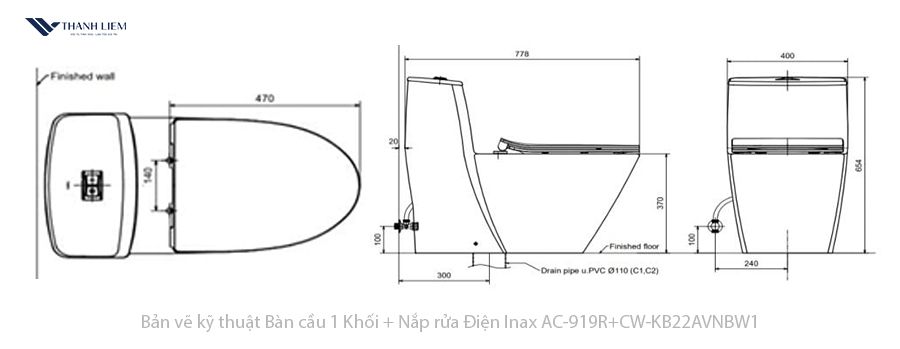 bon cau 1 khoi inax ac-919r + nap rua dien cw-kb22avn