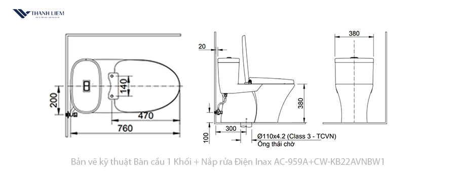 bon cau 1 khoi inax ac-959a + nap rua dien cw-kb22avn