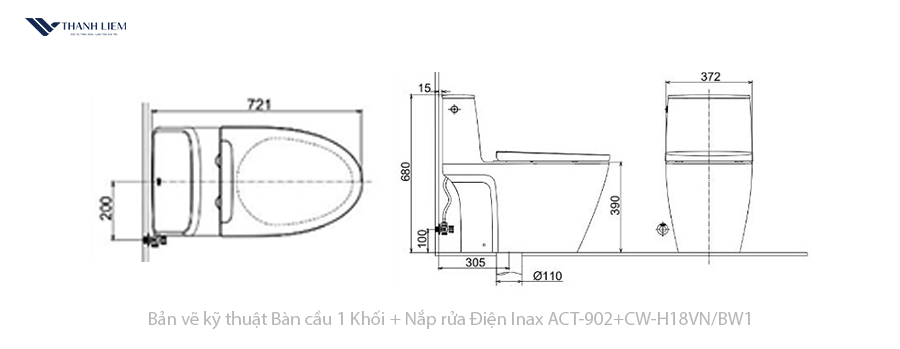 bon cau 1 khoi inax act-902 + nap rua dien cw-h18vn