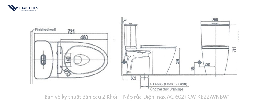 bon cau 2 khoi inax ac-602 + nap rua dien cw-kb22avn