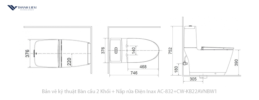 bon cau 2 khoi inax ac-832 + nap rua dien cw-kb22avn