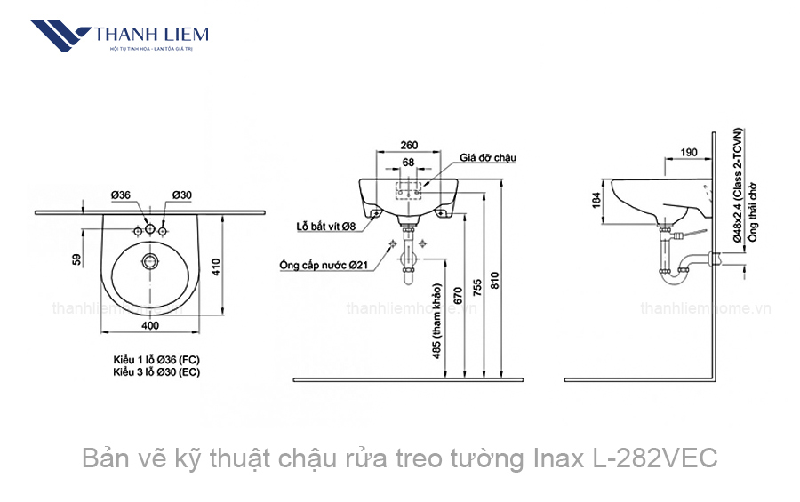 chau rua mat treo tuong inax l-282vec