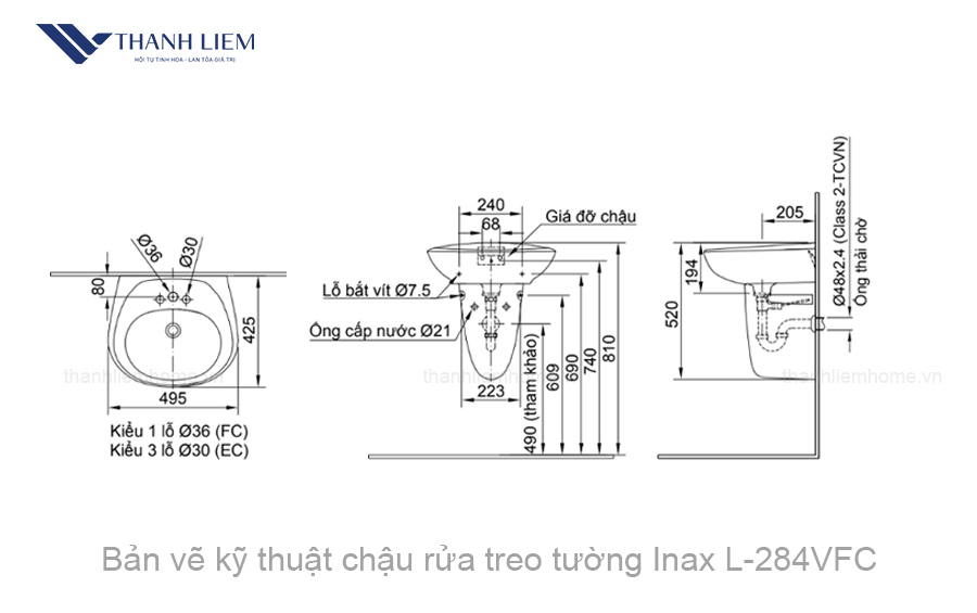 chau rua mat treo tuong inax l-284vfc