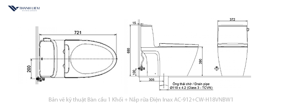 bon cau 1 khoi inax ac-912 + nap rua dien cwh18vn