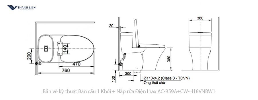 bon cau 1 khoi inax ac-959a + nap rua dien cw-h18vn