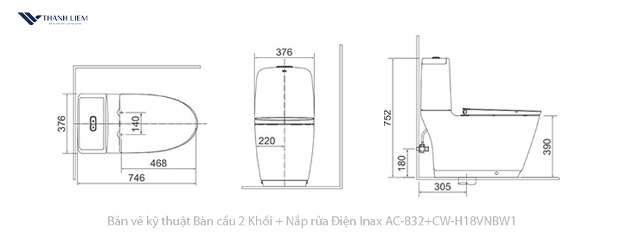 bon cau 2 khoi inax ac-832 + nap rua dien cw-h18vn