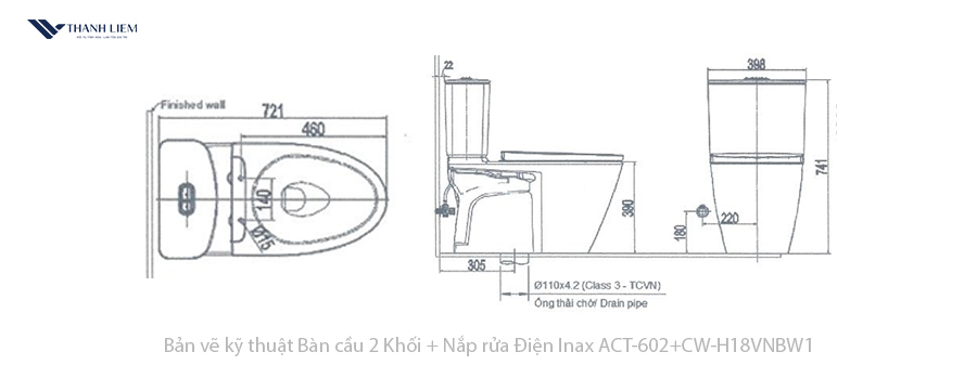 bon cau 2 khoi inax act-602 + nap rua dien cw-h18vn