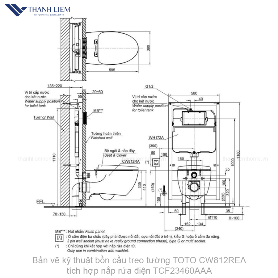 bon cau treo tuong toto cw812rea kem nap rua dien tcf23460aaa