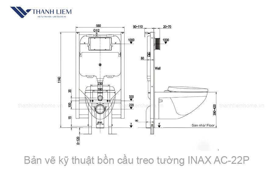 bon cau treo tuong inax ac-23p nap dien tu cwh18vn