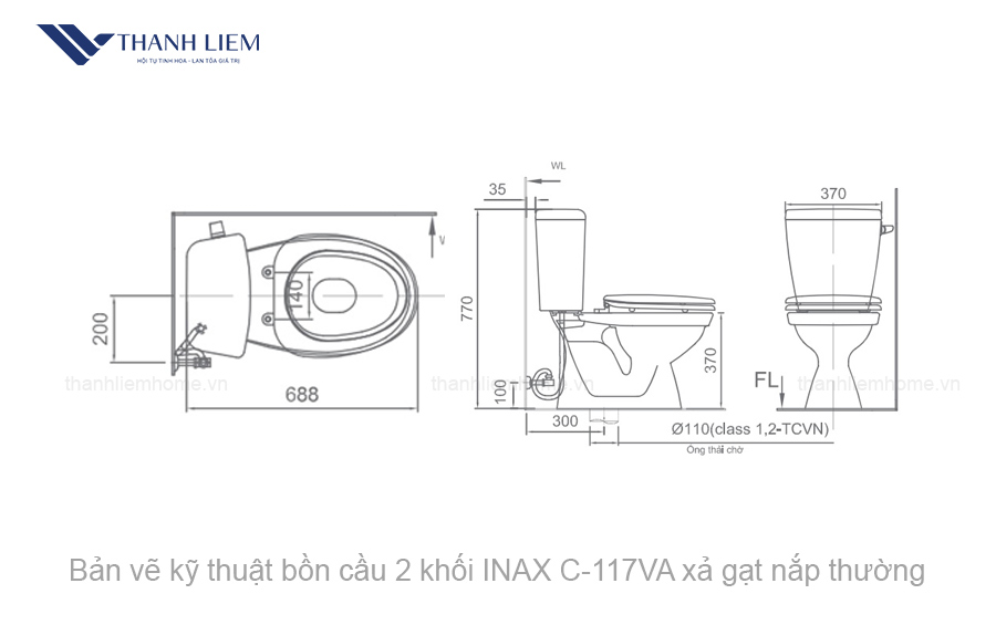 bon cau 2 khoi inax c117va xa gat nap thuong