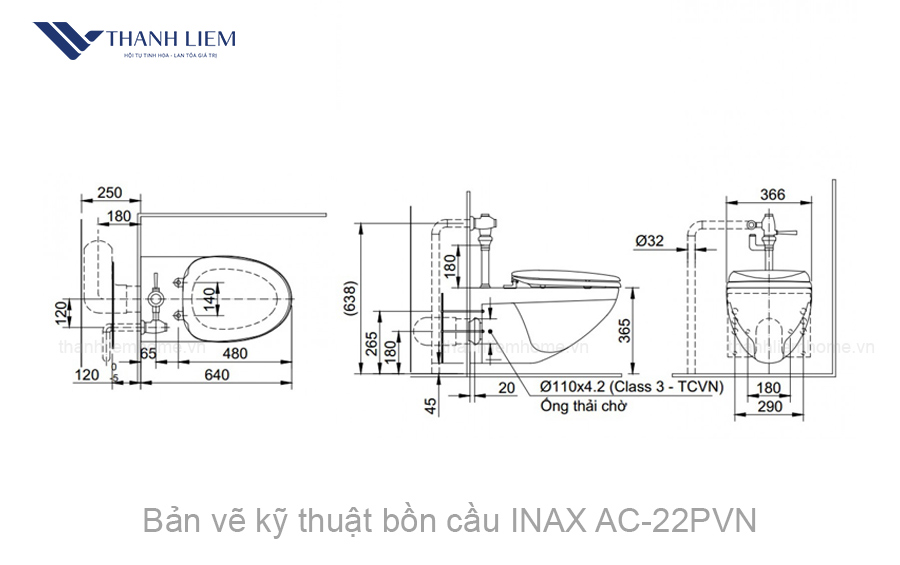 bon cau treo tuong inax ac22pvn