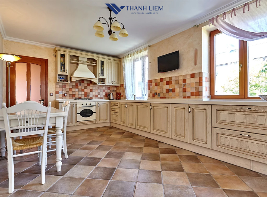 cach phoi gach nha bep giup gian bep tro nen dep sang va sang