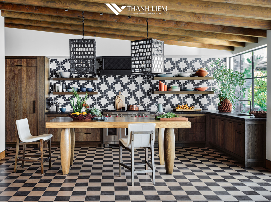 cach phoi gach nha bep giup gian bep tro nen dep sang va sang