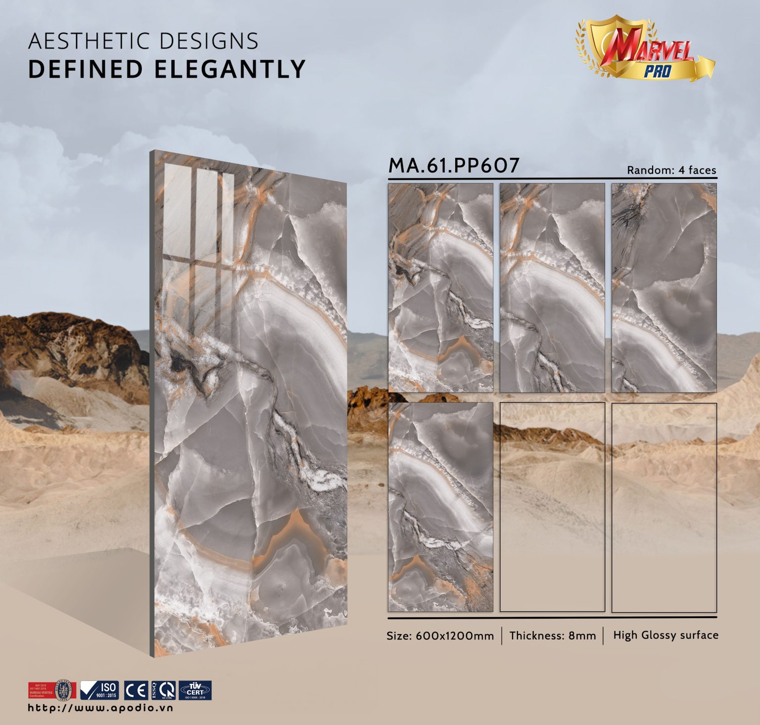 Bộ sưu tập gạch ốp lát Apodio 60x120cm dày 8mm