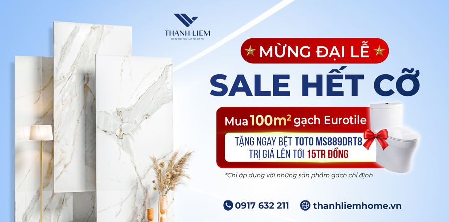 Mừng Đại Lễ - Sale Hết Cỡ: Mua 100m2 Gạch Eurotile Tặng Ngay Bệt TOTO Trị Giá Tới 15 Triệu Đồng