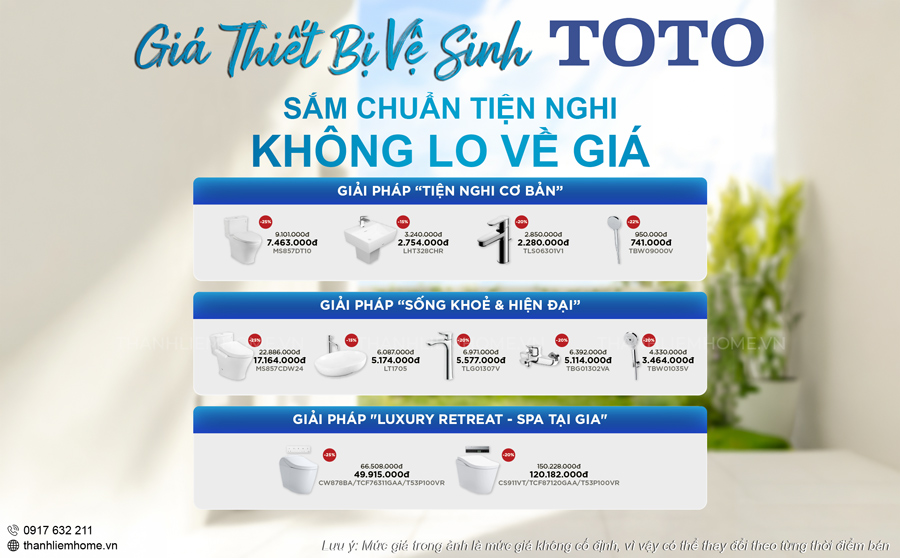 Bảng giá thiết bị vệ sinh TOTO cập nhật tháng 06/2026