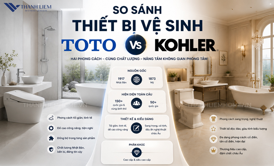 So sánh thiết bị vệ sinh TOTO và Kohler | Chi tiết từ thiết kế đến già thành