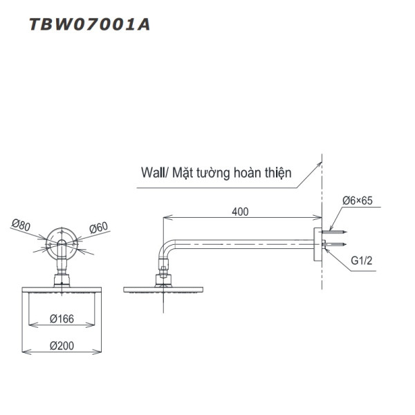 Bát Sen Gắn Tường TOTO TBW07001A Tròn 200mm Dòng G